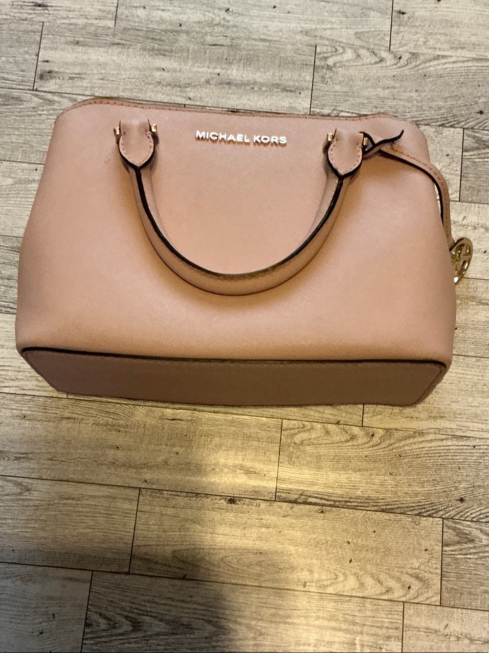 Michael Kors Blush Saffiano Dome Satchel with Gold Hardware